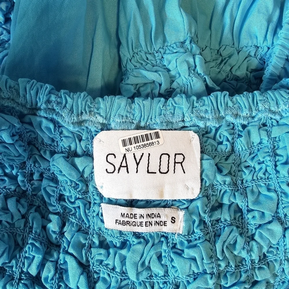SAYLOR Mariah Smocked Textured Mini Tank Dress, Flounced Hem, Blue